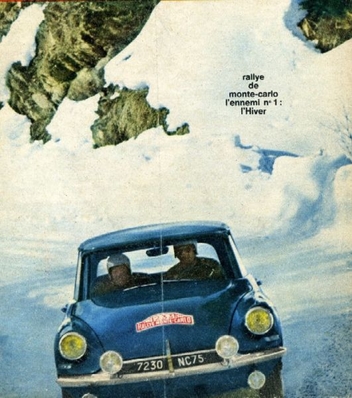 Pauli Toivonen - Jarvi
32º Rallye Automobile de Monte-Carlo 1963. Citröen DS 19 (7230 NC75). Clasificado 2º.

Del 20 al 24 de Enero, Monte-Carlo.
Superficie: asfalto - nieve.

Tomaron la salida 296 equipos, finalizaron 96.@
Palabras clave: Pauli_Toivonen;Jarvi;Citroen;DS;Montecarlo;nieve;1963