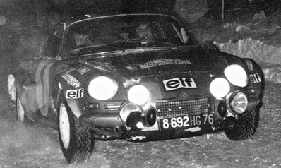 Bernard Darniche - Alain Mahé
42º Rallye Automobile de Monte-Carlo 1973. Alpine-Renault A110 (8692 HG 76). Clasificado 10º.

Del 19 al 26 de Enero, Monte-Carlo.
Superficie: asfalto - nieve.

El Rally tenia un total de 4800 km de los que 456.50 km divididos en 18 tramos eran especiales, (2 ellas fueron canceladas SS10 Col de la Porte de 18.25 Km y SS11 La Cabanette de 18.25Km).

Tomaron la salida 278 equipos, finalizaron 51.@
Palabras clave: ;Renault;Alpine;A110;Montecarlo;nieve;1973