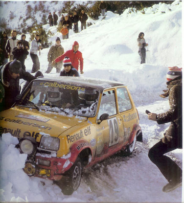 Jean Ragnotti - Jean-Marc Andrie 
46º Rallye Automobile de Monte-Carlo 1978. Renault 5 Alpine (6636 JT 76). Clasificado 2º.

Del 21 al 27 de Enero, Monte-Carlo.
Superficie: asfalto - nieve.

El Rally tenia un total de 4600 km de los que 570 km divididos en 29 tramos eran especiales (5 de ellas fueron canceladas SS8 Col du Fanget de 10 Km, SS10 Serre Chevalier de 10 Km, SS11 Col du Lautaret de 15 Km, SS14 Saint Pierreville de 16 Km y SS15 Burzet de 44 Km).

Se inscribieron 231 equipos, tomaron la salida 216, finalizaron 129.@
Palabras clave: ;Renault;Alpine;Montecarlo;nieve;crash;1978