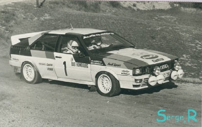 Hannu Mikkola - Arne Hertz
50º Rallye Automobile de Monte-Carlo 1982. Audi Quattro (IN-ND 78). Clasificado 2º.
Audi Sport

Del 16 al 22 de Enero, Monte Carlo.
Superficie: asfalto - nieve.

El Rally tenia un total de 4082.71 km de los que 747.81 km divididos en 32 tramos eran especiales, (2 de ellas fueron canceladas SS7 Trigance - Chateauvieux 1 de 28,53 Km y SS15 St Jean en Royans - La Chapelle en Vercors de 38,67 Km).

Se inscribieron 306 equipos, tomaron la salida 299, finalizaron 140.@
Palabras clave: Audi;Quattro;Montecarlo;1982