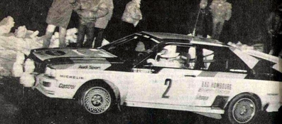 Hannu Mikkola - Arne Hertz
51º Rallye Automobile de Monte-Carlo 1983. Audi Quattro A1 (IN-NM 62). Clasificado 4º.

Del 22 al 28 de Enero, Monte-Carlo.
Superficie: asfalto - nieve.

RMC clasificó a todos los equipos que terminaron el 