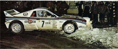 Jean Claude Andruet -Michèle Espinos-Petit (Biche)
51º Rallye Automobile de Monte-Carlo 1983. Lancia Rally 037 (TO Y63868). Clasificado 8º.
Martini Racing

Del 22 al 28 de Enero, Monte-Carlo.
Superficie: asfalto - nieve.

RMC clasificó a todos los equipos que terminaron el "Parcours Commun" (después de SS21).
De los 150 equipos, solo los 100 mejores pudieron competir en el último tramo "Parcours Final".
Los equipos que no completaron todas las etapas recibieron tiempos de penalización, incluso para aquellos que no terminaron el último tramo.
86 equipos completaron todo el rally, dos fueron descalificados.

El Rally tenia un total de 4197 km de los que 709 km divididos en 31 tramos eran especiales, (2 de ellas fue canceladas SS6 Pont des Miolans de 22 Km y SS15 St Jeans en Royans de 38 Km).

Se inscribieron 263 equipos, tomaron la salida 250, finalizaron 149.
@
Palabras clave: Lancia;Montecarlo;1983;Grupo_B