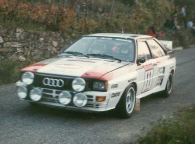 Bernard Darniche - Alain Mahé
25º Rallye Sanremo 1983. Audi Quattro A2. Clasificado 9º.

Del 2 al 7 de Octubre, Sanremo, Liguria, Imperia, Italia.
Superficie: Asfalto - Grava.

El Rally tenia un total de 2695.00 km de los que 775.89 km divididos en 58 tramos, eran especiales.

Tomaron la salida 97, finalizaron 36.@
Palabras clave: ;Audi;Quattro;Sanremo;1983