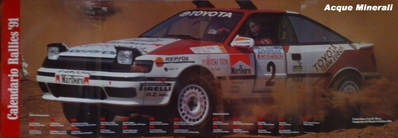 Carlos Sainz Cenamor - Luís Rodríguez Moya
37º Acrópolis Rally 1990. Toyota Celica GT-4 -ST165- (K-AM 3342). Clasificado 1º.

La foto es de un calendario que entregaba la revista de motor española Autohebdo Sport en el año 1991.

Del 3 al 6 de Junio, Atenas, Grecia.
Superficie: tierra.

El Rally tenia un total de 2034.53 km de los que 593.17 km divididos en 48 tramos eran especiales, (2 de ellas fueron canceladas SS6 Aghios Merkourios de 13.77 Km y SS15 Aghia Sotira 1 de 15.33 Km).

Tomaron la salida 97 equipos, finalizaron 34.
@
Palabras clave: ;Luis_Moya;Toyota;Celica;GT;Grecia;1990