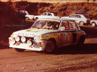 Carlos Sainz - Antonio Boto
1º Rallye Valeo 1984. Renault 5 Turbo Tour de Corse (VA-5060-I). Clasificado 1º.

Del 1 al 2 de Diciembre, Madrid.
Superficie: asfalto.

El Rally constaba de 18 tramos cronometrados, desconocemos los kilómetros tanto cronometrados como totales de la prueba.

Tomaron la salida 105 equipos, finalizaron 71.

© Pepe Santamaria
@
Palabras clave: ;Valeo;Madrid;España;Spain;Grupo_B;1984;Renault;Turbo