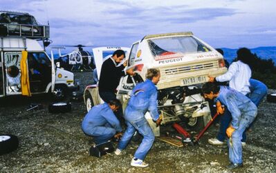 Asistencia del Equipo Peugeot Talbot Sport en el 26º Rally Sanremo 1984
En el Peugeot 205 Turbo 16 (128 FBL 75) de Ari Vatanen - Terry Harryman, clasificado 1º.

Del 30 de Septiembre al 5 de Octubre, Sanremo, Liguria, Imperia, Italia.
Superficie: asfalto -tierra.

El Rally tenia un total de 2546.29 km de los que 807.69 km divididos en 56 tramos eran especiales, (2 de ellas fueron canceladas SS7 Sante Luce de 12,30 km y SS26 Chiusdino 2 de 17,41 Km).

Se inscribieron 104 equipos, tomaron la salida 100, finalizaron 35.@
Palabras clave: ;Terry_Harryman;Peugeot;Grupo_B;Sanremo;1984;Asistencias