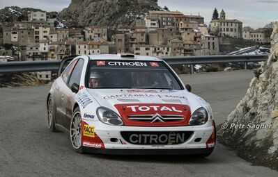 Dani Sordo - Marc Martí
74º Rallye Automobile de Monte-Carlo 2006. Citroën Xsara WRC (823 DPT 78). Clasificado 8º.

Del 20 al 22 de Enero, Monaco.
Superficie: asfalto - nieve.

El Rally tenia un total de 1294.89 Km de los que 366.39 km divididos en 18 tramos eran especiales, (2 de ellas fueron canceladas SS3 Pierlas - Ilonse 1 de 23.22 Km y SS11 La Tour sur Tinee - Utelle 2 de 18.73 Km).

Se inscribieron 53 equipos, tomaron la salida 51, finalizaron 43.

© Petr Sagner
@@
Palabras clave: ;Montecarlo;Citroen;Xsara;WRC;2006