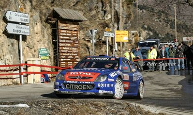 Xavier Pons - Carlos del Barrio
74º Rallye Automobile de Monte-Carlo 2006. Citröen Xsara WRC (823 DPT 78). Clasificado 9º.

Del 20 al 22 de Enero, Monaco.
Superficie: asfalto - nieve.

El Rally tenia un total de 1294.89 Km de los que 366.39 km divididos en 18 tramos eran especiales, (2 de ellas fueron canceladas SS3 Pierlas - Ilonse 1 de 23.22 Km y SS11 La Tour sur Tinee - Utelle 2 de 18.73 Km).

Se inscribieron 53 equipos, tomaron la salida 51, finalizaron 43.

© Petr Sagner
@
Palabras clave: Xavier_Pons;Citroen;Xsara;WRC;Montecarlo;2006