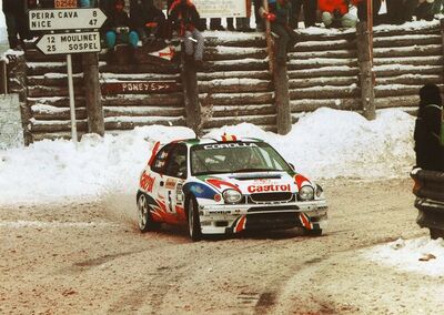 Carlos Sainz Cenamor - Luís Rodríguez Moya
66º Rallye Automobile de Monte-Carlo 1998. Toyota Corolla WRC (K-AM 307). Clasificado 1º.

Del 19 al 21 de Enero, Monte-Carlo.
Superficie: asfalto - nieve.

El Rally tenia un total de 1454.53 km de los que 359.19 km divididos en 18 tramos eran especiales.

Tomaron la salida 106 equipos, finalizaron 60.@
Palabras clave: ;Luis_Moya;Toyota;Corolla;WRC;Montecarlo;1998;Nieve