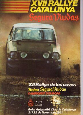17º Rally Catalunya 1981
Del  21 al 22 de Noviembre, Catalunya, España.
Superficie: asfalto - tierra.

Desconocemos cuantos kilómetros tanto totales como cronometrados tenia la prueba.

Tomaron la salida 73 equipos, finalizaron 36.
Palabras clave: Catalunya;España;Spain;1981