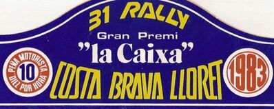 31º Rally Costa Brava 1983
Del 18 al 20 de Febrero, Lloret de Mar, Girona, Catalunya, España.
Superficie: asfalto - tierra.

El Rally tení­a un total de 1356.5 km de los que 519.10 km divididos en 44 tramos eran especiales.

Tomaron la salida 68 equipos, finalizaron 20.
Palabras clave: Costa_Brava;España;Spain;1983;