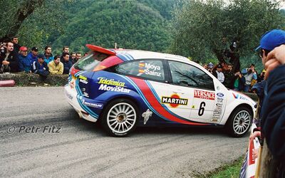 Carlos Sainz - Luís Moya
42º Rallye Sanremo - Rallye d'Italia 2000. Ford Focus WRC '00 (V10 FMC). Clasificado 5º.

Del 19 al 22 de Octubre, Sanremo.
Superficie: asfalto.

El Rally tenia un total de 1065.75 Km de los que 382.79 Km divididos en 17 tramos eran especiales (uno de ellos fue cancelado SS15 Langan 2 de 37.81 Km.

Se inscribieron 123 equipos, tomaron la salida 115, finalizaron 62.

© Petr Fitz
@@
Palabras clave: ;Luis_Moya;Ford;Focus;WRC;Sanremo;2000