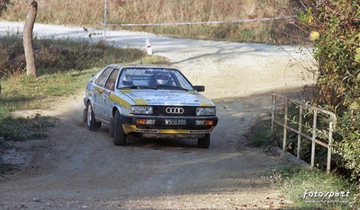 Luigi Canini - Aldo Cigala
14º Marlboro San Marino Rally - Marlboro Challenge Trophy 1986. Audi Coupé Quattro (W 508.899). Clasificado 7º.
Audi Sport Europa Team

Del 6 al 9 de Noviembre, San Marino.
Superficie: tierra - asfalto.

El Rally constaba de 350 km cronometrados divididos en 24 tramos especiales.

Tomaron la salida 62, finalizaron 25.

© Giovanni Scarpari "fotosport"
@
Palabras clave: Audi;Coupe;Quattro;San_Marino;1986