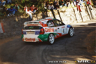 Didier Auriol - Denis Giraudet
41º Rallye Sanremo - Rallye d'Italia 1999. Toyota Corolla WRC (K-AM 8020). Clasificado 3º.
Toyota Castrol Team

Del 11 al 13 de Octubre, Sanremo, Liguria, Imperia, Italia.
Superficie: asfalto.

El Rally tenia un total de 1384.58 Km de los que 384.88 Km divididos en 18 tramos, eran especiales.

Se inscribieron 124 equipos, tomaron la salida 119, finalizaron 55.

© Petr Fitz
@@
Palabras clave: Toyota;Corolla;WRC;Sanremo;1999