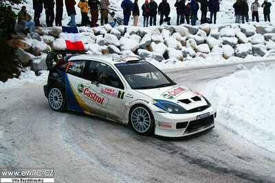 Markko Martin - Michael Park
72º Rallye Automobile de Monte-Carlo 2004. Ford Focus RS WRC 03 (EK52 NWN). Clasificado 2º.

Del 23 al 25 de Enero, Monaco.
Superficie: asfalto.

El Rally tenia un total de 1,331.92 Km de los que 389.12 Km divididos en 15 tramos, eran especiales (2 de ellos fueron cancelados SS1 Selonnet - Breziers 1 de 22.64 Km y SS10 Tourette du Chateau - St Antonin 2 de 24.80 Km. Uno de ellos se dio con tiempo de tramo teórico a todos los equipos, SS8 Tourette du Chateau - St Antonin 1 de 24.80 Km).

Se inscribieron 45 equipos, tomaron la salida 43, finalizaron 20.@
Palabras clave: Markko_Martin;Ford;Focus;WRC;Montecarlo;2004