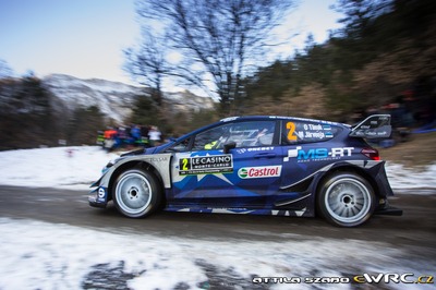 Ott Tänak - Martin Järveoja
85º Rallye Automobile de Montecarlo 2017. Ford Fiesta WRC (WRT 2). Clasificado 3º.
M-Sport World Rally Team

Del 18 al 21 de Enero, Gap - Monaco.
Superficie: asfalto - nieve.

El Rallye constaba de 4 etapas con un total de 11411.85 km de los que 382.65 km divididos en 15 tramos eran cronometrados, (2 de ellos fueron cancelados SS1 Entrevaux - Val-de-Chalvagne - Ubraye de 21,25 km y SS16 Lucéram - Col St-Roch 2 de 5,5 km).

Tomaron la salida 73 equipos, finalizaron 54.

© Attila Szabo

Palabras clave: Ford;Fiesta;WRC;Montecarlo;2017