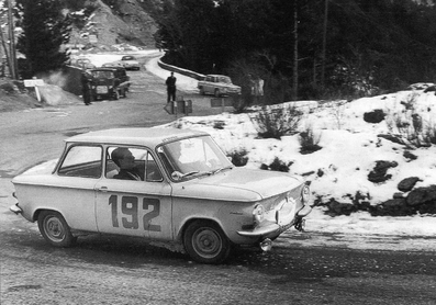 Behra - Behra
32º Rallye Automobile de Monte-Carlo 1963. NSU Prinz. Clasificado 77º.

Del 20 al 24 de Enero, Monte-Carlo.
Superficie: asfalto - nieve.

Tomaron la salida 296 equipos, finalizaron 96.@
Palabras clave: NSU;Prinz;Montecarlo;1963