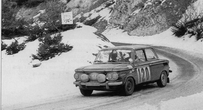 Jean-Pierre Carlier - Gérard Deneux
36º Rallye Automobile de Monte-Carlo 1967. N.S.U. Prinz (2136 TR 75). Clasificado 66º.

Del 14 al 20 de Enero, Monaco.
Superficie: asfalto - nieve.

Se inscribieron 221 equipos, tomaron la salida 195, finalizaron 92.@
Palabras clave: NSU;Montecarlo;1967;nieve