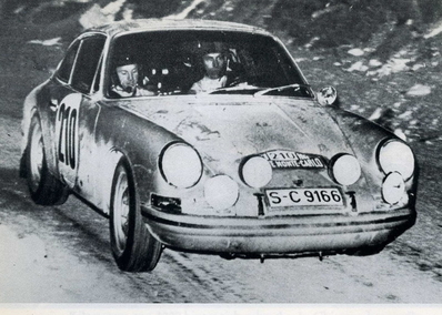 Victor (Vic) Elford - David Stone
37º Rallye Automobile Monte-Carlo 1968. Porsche 911 T (S-C 9166). Clasificado 1º.

Del 20 al 25 de Enero, Monte-Carlo.
Superficie: asfalto - nieve.

Tomaron la salida 200 equipos, finalizaron 79.@
Palabras clave: ;Porsche;Montecarlo;1968