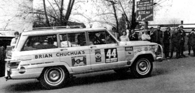Brian Chuchua - Bill Kirkland - Dick Gould
Daily Mirror London-Mexico World Cup Rally 1970. Wagoneer Jeep. Abandonó, desconocemos el motivo.

Del 19 de Abril al 27 de Mayo, Londres - Mexico.
Superficie: tierra - asfalto.

ITINERARIO:
Reino Unido, Francia, Alemania Occidental, Austria, Hungría, Yugoslavia, Bulgaria, regreso a Yugoslavia, Italia, Sur de Francia, España, Portugal.
REINICIO:
Brasil, Uruguay, Argentina, Chile, regreso a Argentina, Bolivia, Perú, Ecuador, Colombia, Panamá, Costa Rica, Nicaragua, Honduras, El Salvador, Guatemala y México.

La prueba constaba de 29 tramos especiales con un total de 25.750.00 km incluyendo los tramos de enlace.

Tomaron la salida 96 equipos, finalizaron 26.
@
Palabras clave: ;Londres-Mexico;Jeep;Wagoneer;1970