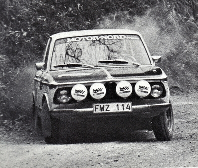 Leif Asterhag - Anders Gullberg
7º Rally Firestone 1973. BMW 2002 Tii (FWZ 114). Clasificado 2º.

Del 6 al 8 de Abril. Coef. 7,4.
Puntuable para el Campeonato de Europa de Rallyes para conductores.
Organizador Real Peña Motorista de Vizcaya.

El Rally tenia un total de 1505 Km de los que 383 Km divididos en 27 tramos, eran especiales.

Se inscribieron 96 equipos, tomaron la salida 71, finalizaron 27.@
Palabras clave: BMW;Firestone;1973