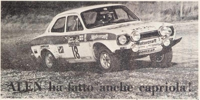 Markku Alén - Ilkka Kivimäki
22º Daily Mirror RAC Rally 1973. Ford Escort RS 1600 MKI (WWC 251L). Clasificado 3º.
Motorcraft

Del 17 al 21 de Noviembre, London, York, Inglaterra.
Superficie: tierra - barro.

El Rally tenia un total de 3020 km de los que 540.02 km divididos en 80 tramos eran especiales.
10 de ellos fueron cancelados:
SS4 Bildworth de 2.41 km
SS5 Harlow de 2.41 km
SS8 Common de 3.22 km
SS9 Quarry de 2.41 km
SS10 Ludlow de 3.22 km
SS54 Rest and Be Thankful de 1.61 km
SS55 Strachur de 4.83 km
SS56 Loch Eck de 3.22 km
SS57 Loch Eckside de 9.66 km
SS58 Ardgartan de 4.83 km

Se inscribieron 241 equipos, tomaron la salida 198, finalizaron 91.@
Palabras clave: Ford;Escort;MKI;Gran_Bretaña;1973;RAC_Rally;Daily_Mirror;Inglaterra