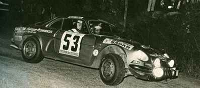 Gérard Swaton - Bernard Cordesse
17º Critérium des Cévennes 1974. Alpine-Renault  A110 1600. Clasificado 4º.

Del 14 al 15 de Diciembre, Le Vigan, Gard, Francia.
Superficie: asfalto.

El Rally constaba de 4 etapas con 273.20 Km cronometrados divididos en 20 tramos especiales.

No sabemos cuantos equipos tomaron la salida (un mínimo de 37), tampoco sabemos cuantos finalizaron.@
Palabras clave: ;Renault;Alpine;A110;Criterium_Cevennes;1974