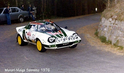 Sandro Munari - Silvio Maiga
18º Rally Sanremo 1976. Lancia Stratos HF (TO N41648). Clasificado 2º.

Del 6 al 9 de Octubre, Sanremo, Imperia, Liguria, Italia.
Superficie: asfalto.

El Rally tenia un total de 1509 km de los que 780 Km divididos en 36 tramos eran especiales, (2 de ellos fueron cancelados SS9 y SS30).

Tomaron la salida 133 equipos, finalizaron 68.@
Palabras clave: Sandro_Munari;Silvio_Maiga;Lancia;Stratos;Sanremo;1976