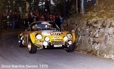 Tassos Livieratos (Siroco) - Manolis Makrinos
18º Rallye Sanremo 1976. Alpine-Renault A110 1800 (399680). Abandonó por la transmisión del coche.

Del 6 al 9 de Octubre, Sanremo, Imperia, Liguria, Italia.
Superficie: asfalto.

El Rally tenia un total de 1509 km de los que 780 Km divididos en 36 tramos eran especiales (2 de ellos fueron cancelados SS9 y SS30).

Tomaron la salida 133 equipos, finalizaron 68.@
Palabras clave: Renault;Alpine;Sanremo;1976
