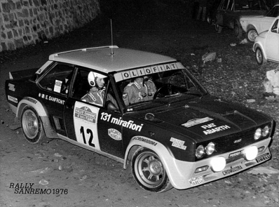 Roberto Cambiaghi - Emanuele Santfront
18º Rallye Sanremo 1976. Fiat 131 Abarth (TO P09981). Abandonó por el diferencial del coche.

Del 6 al 9 de Octubre, Sanremo, Imperia, Liguria, Italia.
Superficie: asfalto.

El Rally tenia un total de 1509 km de los que 780 Km divididos en 36 tramos eran especiales (2 de ellos fueron cancelados SS9 y SS30).

Tomaron la salida 133 equipos, finalizaron 68.@
Palabras clave: Roberto_Cambiaghi;Fiat;Abarth;Sanremo;1976