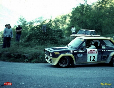 Roberto Cambiaghi - Emanuele Santfront
18º Rallye Sanremo 1976. Fiat 131 Abarth (TO P09981). Abandonó por el diferencial del coche.

Del 6 al 9 de Octubre, Sanremo, Imperia, Liguria, Italia.
Superficie: asfalto.

El Rally tenia un total de 1509 km de los que 780 Km divididos en 36 tramos eran especiales (2 de ellos fueron cancelados SS9 y SS30).

Tomaron la salida 133 equipos, finalizaron 68.@
Palabras clave: Roberto_Cambiaghi;Fiat;Abarth;Sanremo;1976