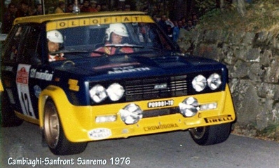 Roberto Cambiaghi - Emanuele Santfront
18º Rallye Sanremo 1976. Fiat 131 Abarth (TO P09981). Abandonó por el diferencial del coche.

Del 6 al 9 de Octubre, Sanremo, Imperia, Liguria, Italia.
Superficie: asfalto.

El Rally tenia un total de 1509 km de los que 780 Km divididos en 36 tramos eran especiales (2 de ellos fueron cancelados SS9 y SS30).

Tomaron la salida 133 equipos, finalizaron 68.@
Palabras clave: Roberto_Cambiaghi;Fiat;Abarth;Sanremo;1976