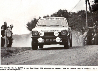Jean-Louis Clarr - Jean-François Fauchille
20º Rally Cévennes 1977, Opel Kadett GT/E, Clasificado 5º@
Palabras clave: ;Criterium_Cévennes;Opel;Kadett;1977