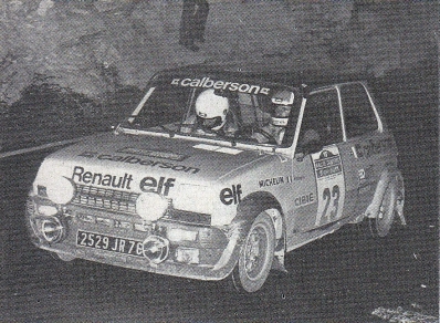Jean Ragnotti - Jean-Marc Andrié
19º Rally Sanremo 1977. Renault 5 Alpine (2529 JR 76). Clasificado 7º.

Del 4 al 8 de Octubre, Sanremo, Liguria, Imperia, Italia.
Superficie: asfalto.

El Rally tenia un total de 1608 km de los que 867.35 km divididos en 33 tramos eran especiales, (3 de ellas fueron canceladas SS18 Melogno 2 de 15.30 Km, SS19 Giovetti 2 de 11.50 Km y SS20 Quazzo 2 de 11.90 Km).

Tomaron la salida 133 equipos, finalizaron 38.@
Palabras clave: ;Renault;Alpine;Sanremo;1977