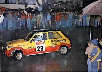 Jean Ragnotti - Jean-Marc Andrié
19º Rally Sanremo 1977. Renault 5 Alpine (2529 JR 76). Clasificado 7º.

Del 4 al 8 de Octubre, Sanremo, Liguria, Imperia, Italia.
Superficie: asfalto.

El Rally tenia un total de 1608 km de los que 867.35 km divididos en 33 tramos eran especiales, (3 de ellas fueron canceladas SS18 Melogno 2 de 15.30 Km, SS19 Giovetti 2 de 11.50 Km y SS20 Quazzo 2 de 11.90 Km).

Tomaron la salida 133 equipos, finalizaron 38.@
Palabras clave: ;Renault;Alpine;Sanremo;1977