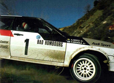 Hannu Mikkola - Arne Hertz
50º Rallye Automobile de Monte-Carlo 1982. Audi Quattro (IN-ND 78). Clasificado 2º.
Audi Sport

Del 16 al 22 de Enero, Monte Carlo.
Superficie: asfalto - nieve.

El Rally tenia un total de 4082.71 km de los que 747.81 km divididos en 32 tramos eran especiales, (2 de ellas fueron canceladas SS7 Trigance - Chateauvieux 1 de 28,53 Km y SS15 St Jean en Royans - La Chapelle en Vercors de 38,67 Km).

Se inscribieron 306 equipos, tomaron la salida 299, finalizaron 140.@
Palabras clave: Audi;Quattro;Montecarlo;1982