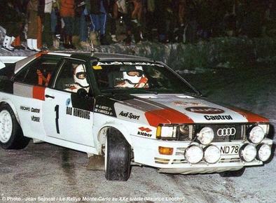 Hannu Mikkola - Arne Hertz
50º Rallye Automobile de Monte-Carlo 1982. Audi Quattro (IN-ND 78). Clasificado 2º.
Audi Sport

Del 16 al 22 de Enero, Monte Carlo.
Superficie: asfalto - nieve.

El Rally tenia un total de 4082.71 km de los que 747.81 km divididos en 32 tramos eran especiales, (2 de ellas fueron canceladas SS7 Trigance - Chateauvieux 1 de 28,53 Km y SS15 St Jean en Royans - La Chapelle en Vercors de 38,67 Km).

Se inscribieron 306 equipos, tomaron la salida 299, finalizaron 140.@
Palabras clave: Audi;Quattro;Montecarlo;1982