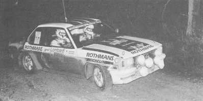 Henri Toivonen - Fred Gallagher
31º Lombard RAC Rally 1982. Opel Ascona 400 (GG-CK 217). Clasificado 3º.
Rothmans Opel Rally Team

Del 21 al 25 de Noviembre, York, Inglaterra.
Superficie: asfalto - tierra.

El Rally tenia un total de 2970.00 km de los que 711.73 km divididos en 69 tramos eran especiales, (una de ellas fue cancelada SS46 Yair de 8.53 Km).

Se inscribieron 161 equipos, tomaron la salida 146, finalizaron 63.@
Palabras clave: Henri_Toivonen;Opel;Ascona;Gran_Bretaña;1982;RAC_Rally;Inglaterra