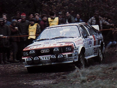 Malcolm Wilson - Mike Greasley
31º Lombard RAC Rally 1982. Audi Quattro (LYV 4X). Clasificado 10º.
Audi Sport UK

Del 21 al 25 de Noviembre, York, Inglaterra.
Superficie: asfalto - tierra.

El Rally tenia un total de 2970.00 km de los que 711.73 km divididos en 69 tramos eran especiales, (una de ellas fue cancelada SS46 Yair de 8.53 Km).

Se inscribieron 161 equipos, tomaron la salida 146, finalizaron 63.@
Palabras clave: Audi;Gran_Bretaña;1982;RAC_Rally;Inglaterra