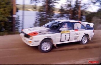Hannu Mikkola - Arne Hertz
33º 1000 Lakes Rally 1983. Audi Quattro A2 (IN-NL 12). Clasificado 1º.

Del 26 al 28 de Agosto, Jyväskylä, Finlandia.
Superficie: tierra.

El Rally tenia un total de 1461.00 km de los que 472.63 km divididos en 50 tramos, eran especiales.

Se inscribieron 180 equipos, tomaron la salida 174, finalizaron 71.@
Palabras clave: ;Audi;Quattro;Finlandia;1983;Grupo_B