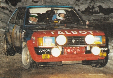 Antonio Zanini Sans - Victor Sabater
31º Rally Costa Brava 1983, Talbot Sunbeam Lotus (1-M-7616-P). Clasificado 2º.
Automobiles Talbot

Del 18 al 20 de Febrero, Lloret de Mar, Girona, Catalunya, España.
Superficie: asfalto - tierra.

El Rally tení­a un total de 1356.5 km de los que 519.10 km divididos en 44 tramos eran especiales.

Tomaron la salida 68 equipos, finalizaron 20.@
Palabras clave: Talbot;Sunbeam;Lotus;Costa_Brava;Grupo_B;1983
