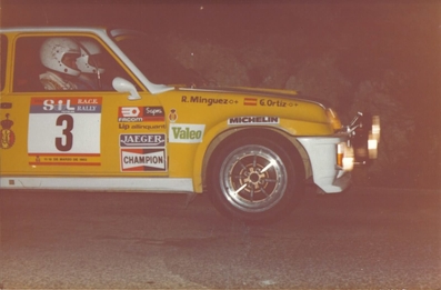 Genito Ortiz - Ramon Minguez
31º Sol RACE Rallye 1983. Renault 5 Turbo (1-M-2860-T). Clasificado 2º.

Del 11 al 13 de Marzo, San Juan de Alicante, Alicante, España.
Superficie: asfalto.

El Rally tenía un total de 427.80 km cronometrados.

Tomaron la salida 68 equipos, finalizaron 24.@
Palabras clave: Renault;Turbo;Grupo_B;Race;1983