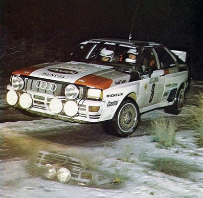 Stig Blomqvist - Bjorn Cederberg
51º Rallye Automobile de Monte-Carlo 1983. Audi Quattro A1 (IN-NV 84). Clasificado 3º.

Del 22 al 28 de Enero, Monte-Carlo.
Superficie: asfalto - nieve.

RMC clasificó a todos los equipos que terminaron el 