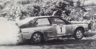 Michèle Mouton - Fabrizia Pons
31º Marlboro Safari Rally 1983. Audi Quattro A1 (IN-YC 19). Clasificada 3ª.

Del 30 de Marzo al 4 de Abril, Nairobi, Kenya, África.
Superficie: tierra.

El Rally tenia un total de 5035 km en los que 1620.95 km se encontraban 26 controles horarios.

Tomaron la salida 78 equipos, finalizaron 22.@
Palabras clave: Michele_Mouton;Audi;Quattro;Grupo_B;Safari;1983;Womens;Mujeres