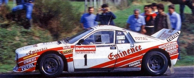 Bernard Darniche - Alain Mahé
42º Tour de France Automobile 1983. Lancia Rally 037 (TO-Y75887). Clasificado 3º.
Eminence Racing Team

Del 19 al 23 Septiembre, Paris, Nice, Francia.
Superficie: asfalto.

El Rally tenia un total de 2800.00 km de los que 630.00 km divididos en 3 etapas y 32 tramos eran especiales (uno de ellos fue cancelado SS27 Col du Noyer).

Tomaron la salida 84 equipos, finalizaron 37.@
Palabras clave: Lancia;Rally;Grupo_B;Tour_France_Automobile;1983