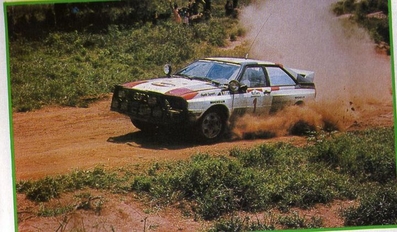 Michèle Mouton - Fabrizia Pons
31º Marlboro Safari Rally 1983. Audi Quattro A1 (IN-YC 19). Clasificada 3ª.

Del 30 de Marzo al 4 de Abril, Nairobi, Kenya, África.
Superficie: tierra.

El Rally tenia un total de 5035 km en los que 1620.95 km se encontraban 26 controles horarios.

Tomaron la salida 78 equipos, finalizaron 22.@
Palabras clave: Michele_Mouton;Audi;Quattro;Grupo_B;Safari;1983;Womens;Mujeres
