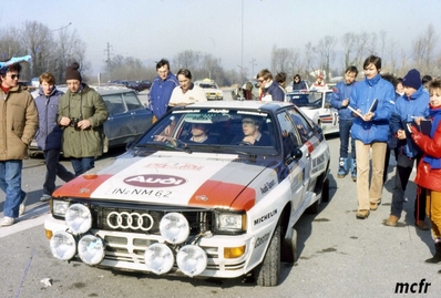Hannu Mikkola - Arne Hertz
51º Rallye Automobile de Monte-Carlo 1983. Audi Quattro A1 (IN-NM 62). Clasificado 4º.

Del 22 al 28 de Enero, Monte-Carlo.
Superficie: asfalto - nieve.

RMC clasificó a todos los equipos que terminaron el 