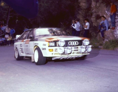 Bernard Darniche - Alain Mahé
25º Rallye Sanremo 1983. Audi Quattro A2. Clasificado 9º.

Del 2 al 7 de Octubre, Sanremo, Liguria, Imperia, Italia.
Superficie: Asfalto - Grava.

El Rally tenia un total de 2695.00 km de los que 775.89 km divididos en 58 tramos, eran especiales.

Tomaron la salida 97, finalizaron 36.

© Valerio Mascioni
@
Palabras clave: ;Audi;Quattro;Grupo_B;Sanremo;1983