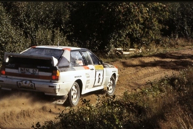 Michèle Mouton - Fabrizia Pons
33º 1000 Lakes Rally 1983. Audi Quattro A2 (IN-NL 67). Clasificada  16º.

Del 26 al 28 de Agosto, Jyväskylä, Finlandia.
Superficie: tierra.

El Rally tenia un total de 1461.00 km de los que 472.63 km divididos en 50 tramos, eran especiales.

Se inscribieron 180 equipos, tomaron la salida 174, finalizaron 71.@
Palabras clave: Micele_Mouton;Audi;Quattro;Grupo_B;Finlandia;1983