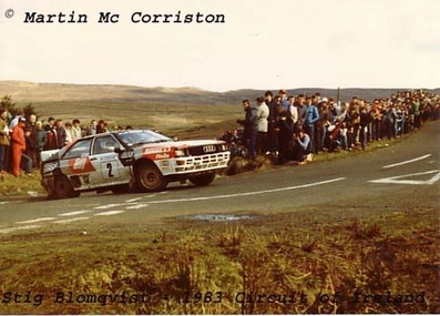 Stig Blomqvist - Björn Cederberg
44º Rothmans Circuit of Ireland Rally 1983. Audi Quattro A2 (MVV 44Y). Abandonó por la caja de cambios en SS8 Robbstown de 6.53 km.
Audi Sport UK

Del 1 al 5 de Abril, Belfast, Irlanda del Norte.

El Rally tenia un total de 864.82 Km cronometrados divididos en 5 etapas y 54 tramos eran especiales (2 de ellos fueron cancelados SS34 Glen Ellen de 13.26 km y SS41 Ballybuck de 17.28km).

Tomaron la salida 105 equipos, finalizaron 34.@
Palabras clave: Stig_Blomqvist;Audi;Quattro;Grupo_B;Circuit_Ireland;Irlanda;1983